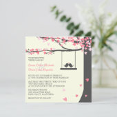 ラブバーズ落下ハートピンクグレーオークの木 招待状 (スタンド正面)