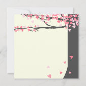 ラブバーズ落下ハートピンクグレーオークの木 招待状 (裏面)