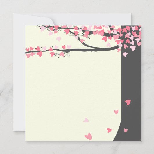 ラブバーズ落下ハートピンクグレーオークの木 招待状 (裏面)