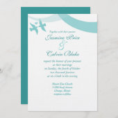 ラブバーズ ウェディング 招待状, ティール 招待状 (正面/裏面)