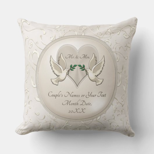 ラブバーズ·ハートパーソナライズされた·ミスター·アンド·ミセス·ピローズ クッション (正面)
