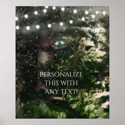 ラブバーズ+松の木の夜のウェディングカスタムバナー ポスター (正面)