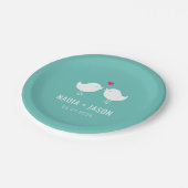 ラブバーズ 編集可能な色 ウェディングまたはエンゲージメントパーティー ペーパープレート (アングル)