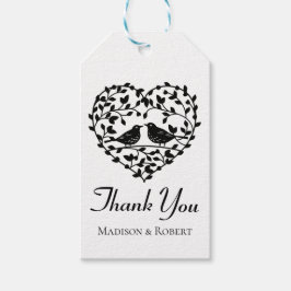 ラブバードありがとう白黒フローラハート ギフトタグ