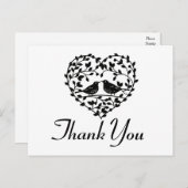 ラブバードありがとう白黒フローラハート ポストカード (正面/裏面)
