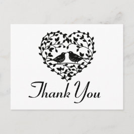 ラブバードありがとう白黒フローラハート ポストカード