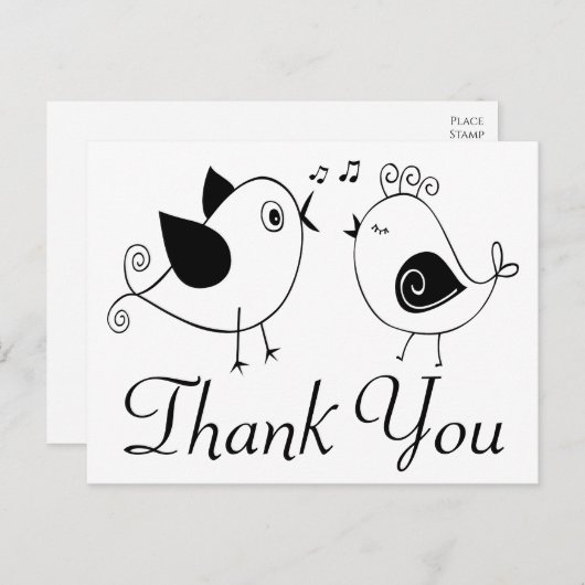 ラブバードありがとう結婚白黒の鳥 ポストカード (正面/裏面)