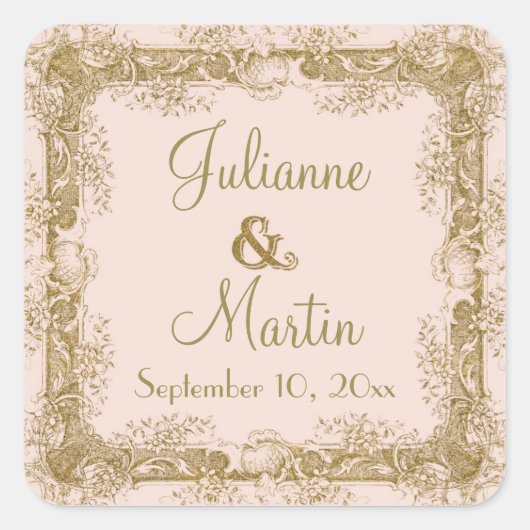 ラブバードが華やかなヴィンテージウェディングシールをエッチング スクエアシール (正面)