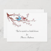 ラブバードさくらんぼ花ズブライダルシャワー招待状 招待状 (正面/裏面)