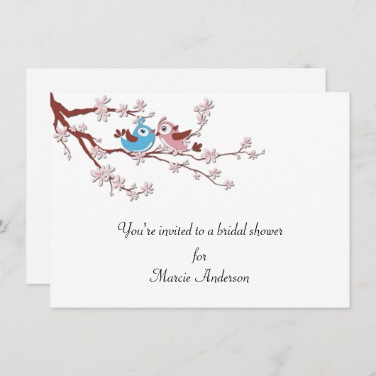 ラブバードさくらんぼ花ズブライダルシャワー招待状 招待状 (正面/裏面)