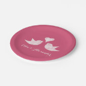 ラブバードとハートカスタム文字 ペーパープレート (アングル)