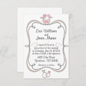 ラブバードとハート招待状 招待状 (正面/裏面)