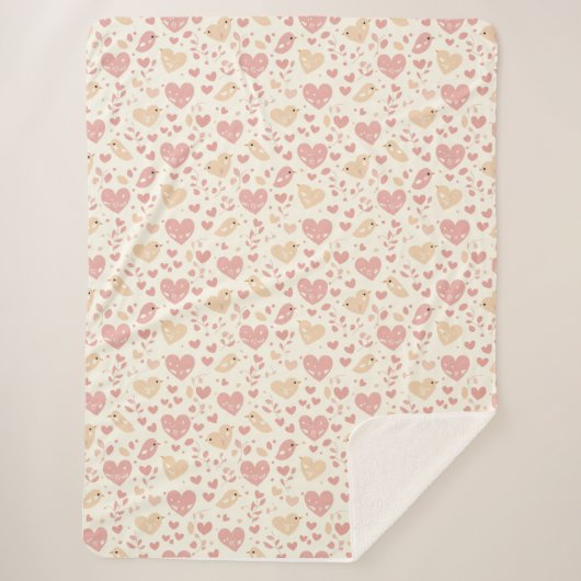 ラブバードとハート シェルパブランケット (正面)