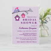 ラブバードとラベンダーのポルカドット招待状 招待状 (スタンド正面)