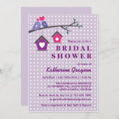 ラブバードとラベンダーのポルカドット招待状 招待状 (正面/裏面)