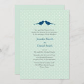 ラブバードと白水玉模様ミントウェディング招待 招待状 (正面/裏面)