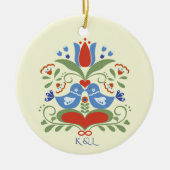 ラブバードと花 セラミックオーナメント (正面)