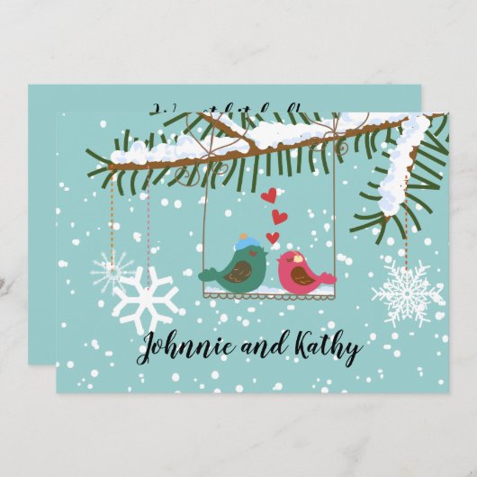ラブバードのスウィング 冬の披露宴のみのご招待 招待状 (正面/裏面)