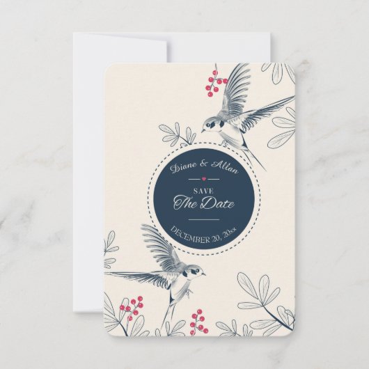 ラブバードのセーブ・ザ・デート発表 招待状 (正面)