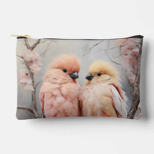 ラブバードのペアさくらんぼの花 アクセサリーポーチ (正面)