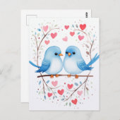 ラブバードの愛:水色バレンタインデーのカード ポストカード (正面/裏面)