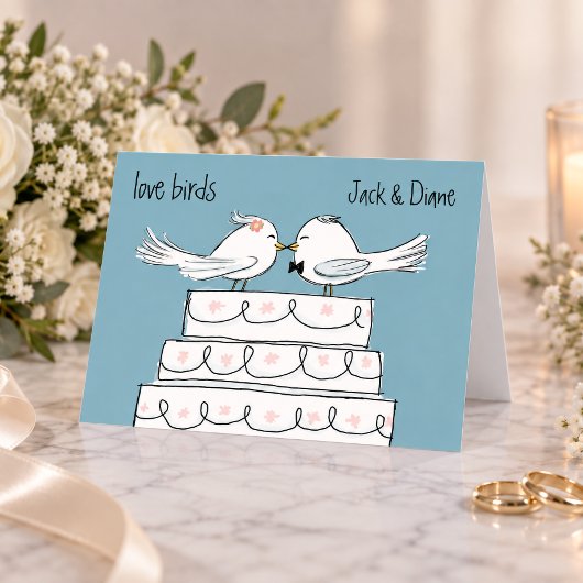 ラブバードの結婚式、新郎新婦のお祝い カード