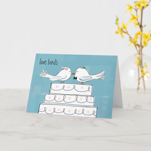 ラブバードの結婚式　花嫁と花婿　おめでとう カード (黄色い花)