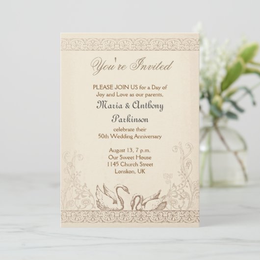 ラブバードの結婚記念日 ヴィンテージ 招待状 (スタンド正面)