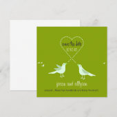 ラブバードのSave the Dateのお知らせ {グリーン} 招待状 (正面/裏面)