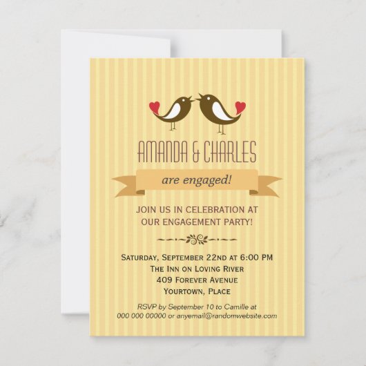 ラブバードイエローエンゲージメントパーティー招待状 招待状 (正面)