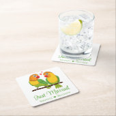 ラブバードイエローグリーンラブバードたった今結婚しました スクエアペーパーコースター (インサイチュ)