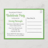 ラブバードイエローグリーンラブバードバチェロレッテ インビテーションポストカード (裏面)