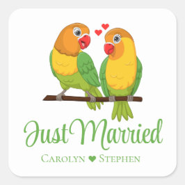 ラブバードイエローラブバードたった今結婚しました結婚ズ スクエアシール