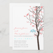 ラブバードインツリー-ピンクと青 招待状 (正面/裏面)