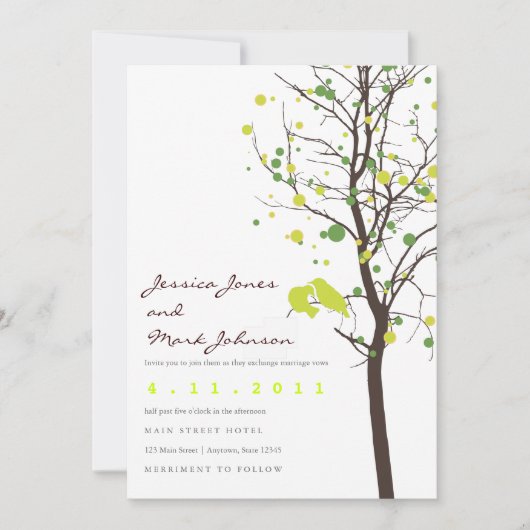 ラブバードイン水玉模様ツリー 招待状 (正面)