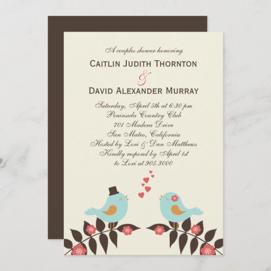 ラブバードウェディングシャワー招待状 招待状 (正面/裏面)