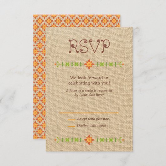 ラブバードオウルズの麻のウェディングRSVP 出欠カード (正面/裏面)