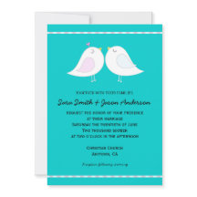 ラブバードオンアクアバックグラウンド結婚式招待状