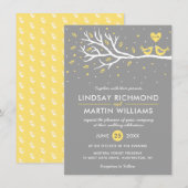 ラブバードオンツリー結婚式招待状イエローグレイ 招待状 (正面/裏面)