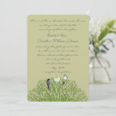 ラブバードグリーンスワールツリー結婚式招待状 招待状 (スタンド正面)