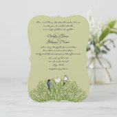 ラブバードグリーンスワールツリー結婚式招待状 招待状 (スタンド正面)