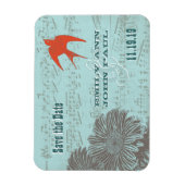 ラブバードグリーンブルーフォレストウェディング日付を保存 マグネット (縦)