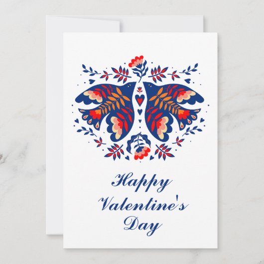 ラブバードスカンジナビアンフォークアートバレンタインデー シーズンカード (正面)