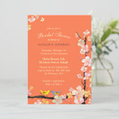 ラブバードスプリングフラワーピンク色のウェディングシャワー 招待状 (スタンド正面)