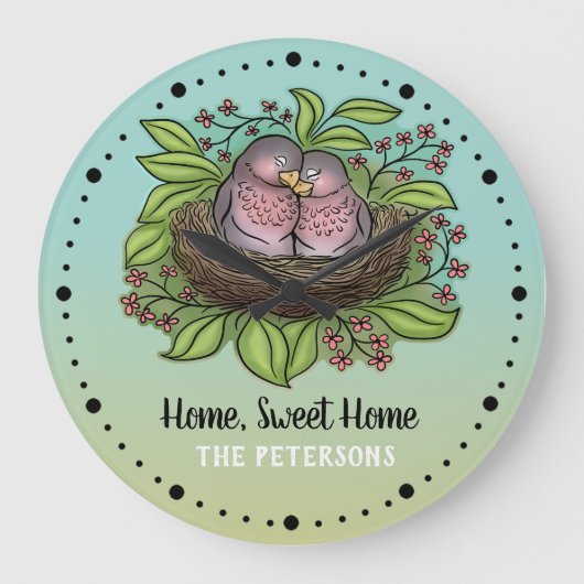 ラブバードズカップルインネストホームスイートホーム ラージ壁時計 (正面)