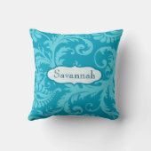 ラブバードダマスクブライトアクアパーソナライズされた クッション (裏面)