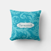 ラブバードダマスクブライトアクアパーソナライズされた クッション (正面)