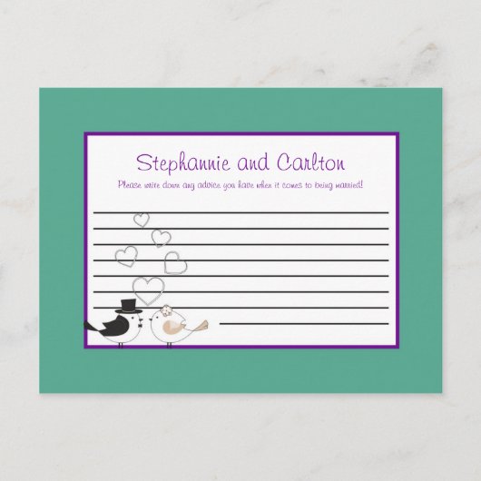 ラブバードティール（緑がかった色）/パープル結婚ズアドバイスカード アドバイスカード (正面)