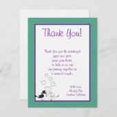 ラブバードティール(緑がかった色)/パープル結婚ズサンキューカード 招待状 (正面/裏面)
