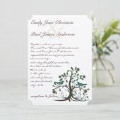 ラブバードティール（緑がかった色）&ブラウンツリー結婚式招待状 招待状 (スタンド正面)